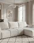 Canapé d'angle convertible et réversible en velours chiné beige  MYSA