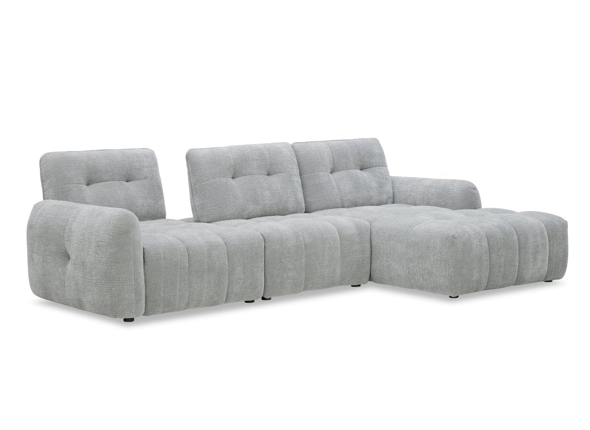 Canapé d'angle en velours tissé gris clair avec dossier réglable ADONIS - Angle droit