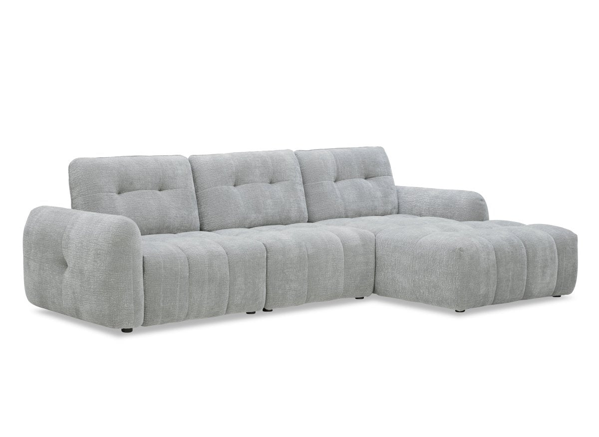 Canapé d'angle en velours tissé gris clair avec dossier réglable ADONIS - Angle droit