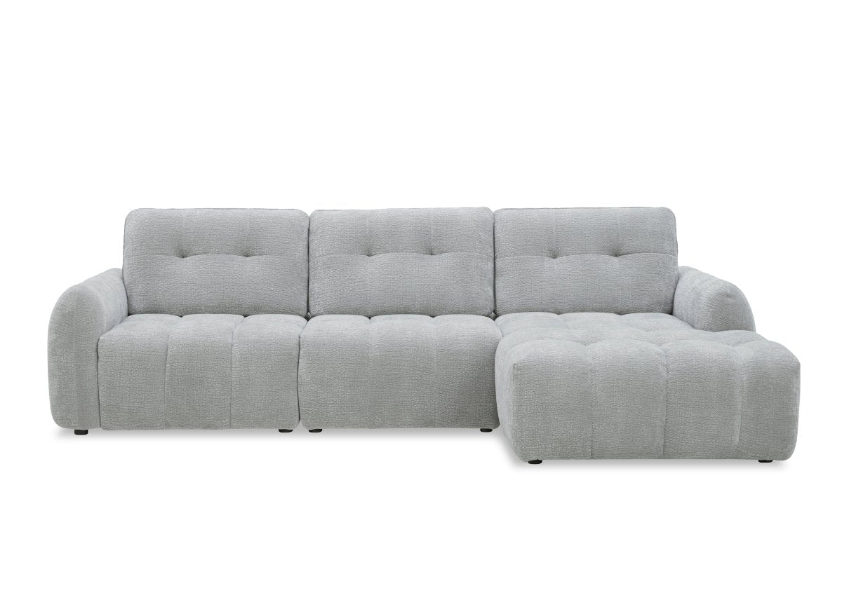 Canapé d'angle en velours tissé gris clair avec dossier réglable ADONIS - Angle droit