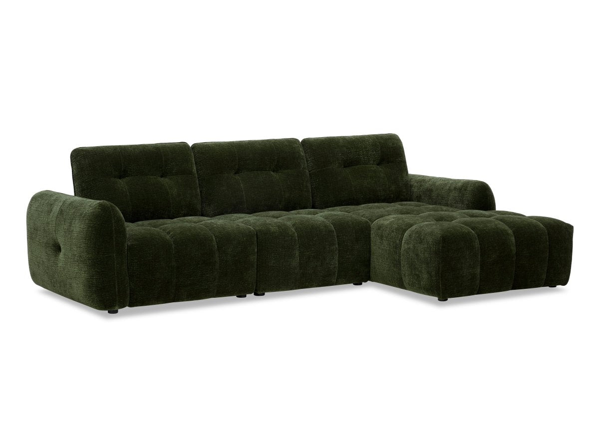 Canapé d'angle en velours tissé vert olive avec dossier réglable ADONIS - Angle droit