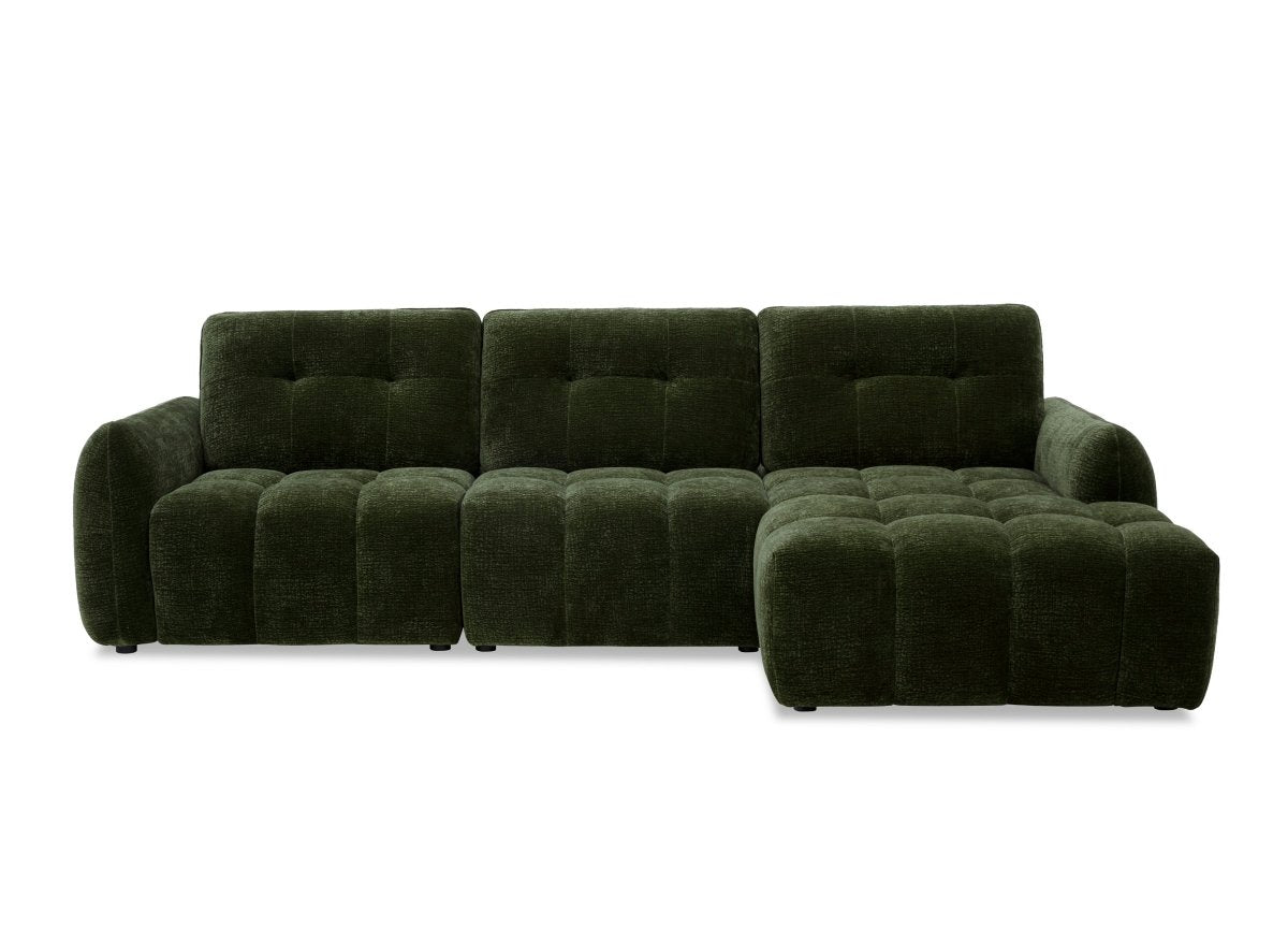 Canapé d'angle en velours tissé vert olive avec dossier réglable ADONIS - Angle droit