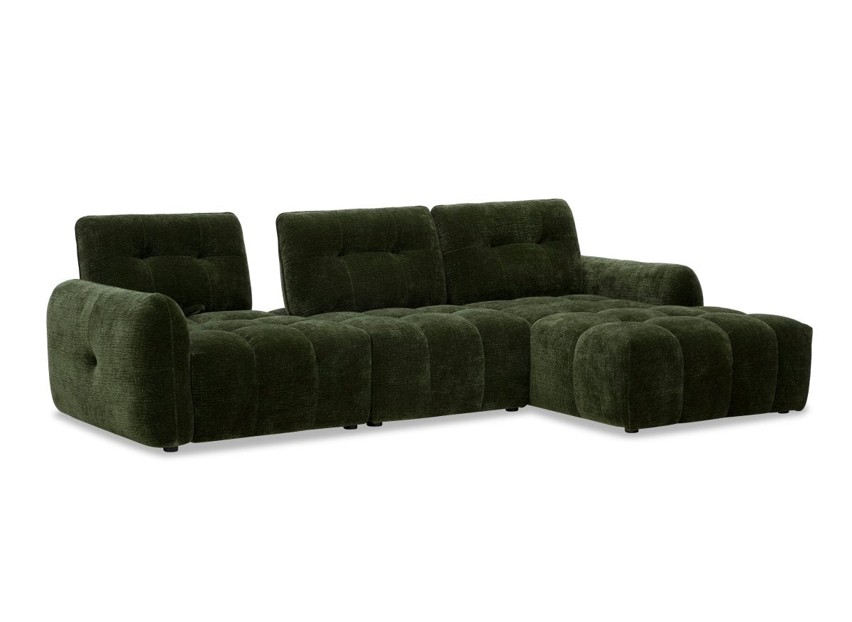 Canapé d'angle en velours tissé vert olive avec dossier réglable ADONIS - Angle droit