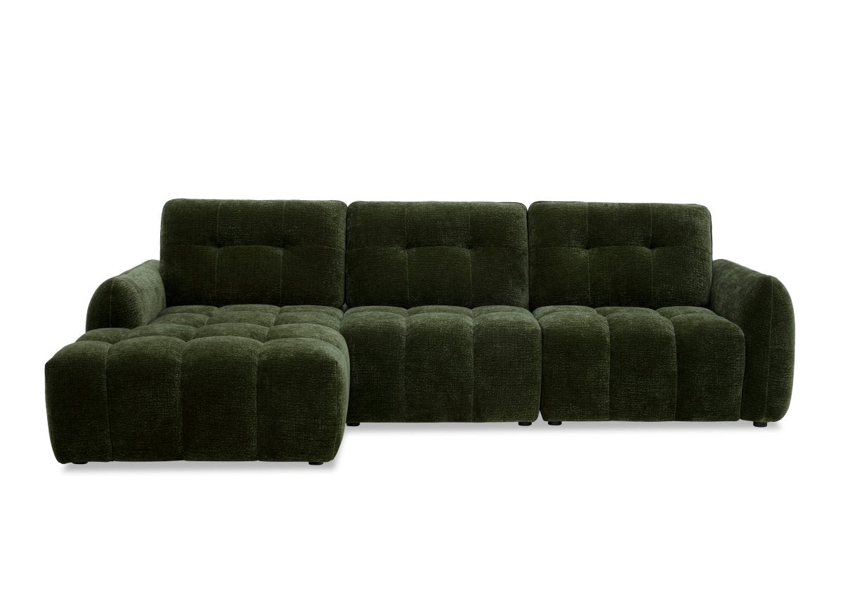 Canapé d'angle en velours tissé vert olive avec dossier réglable ADONIS - Angle gauche