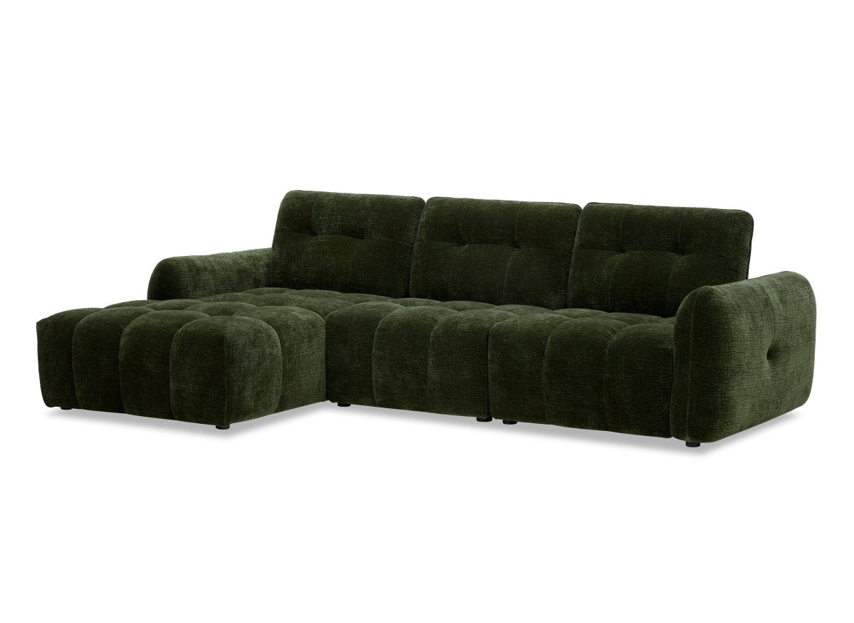 Canapé d'angle en velours tissé vert olive avec dossier réglable ADONIS - Angle gauche