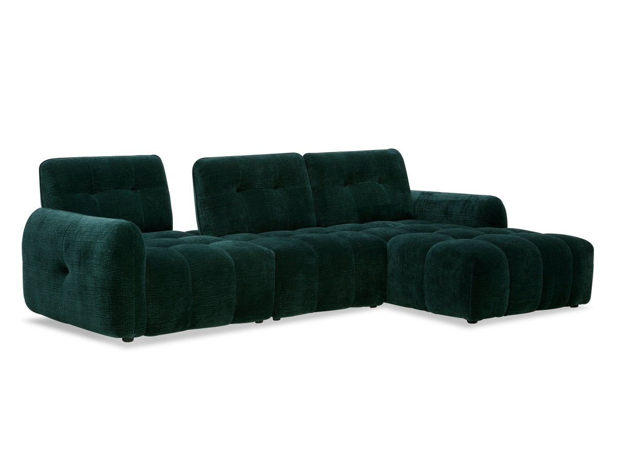 Canapé d'angle en velours tissé vert sapin avec dossier réglable ADONIS - Angle droit