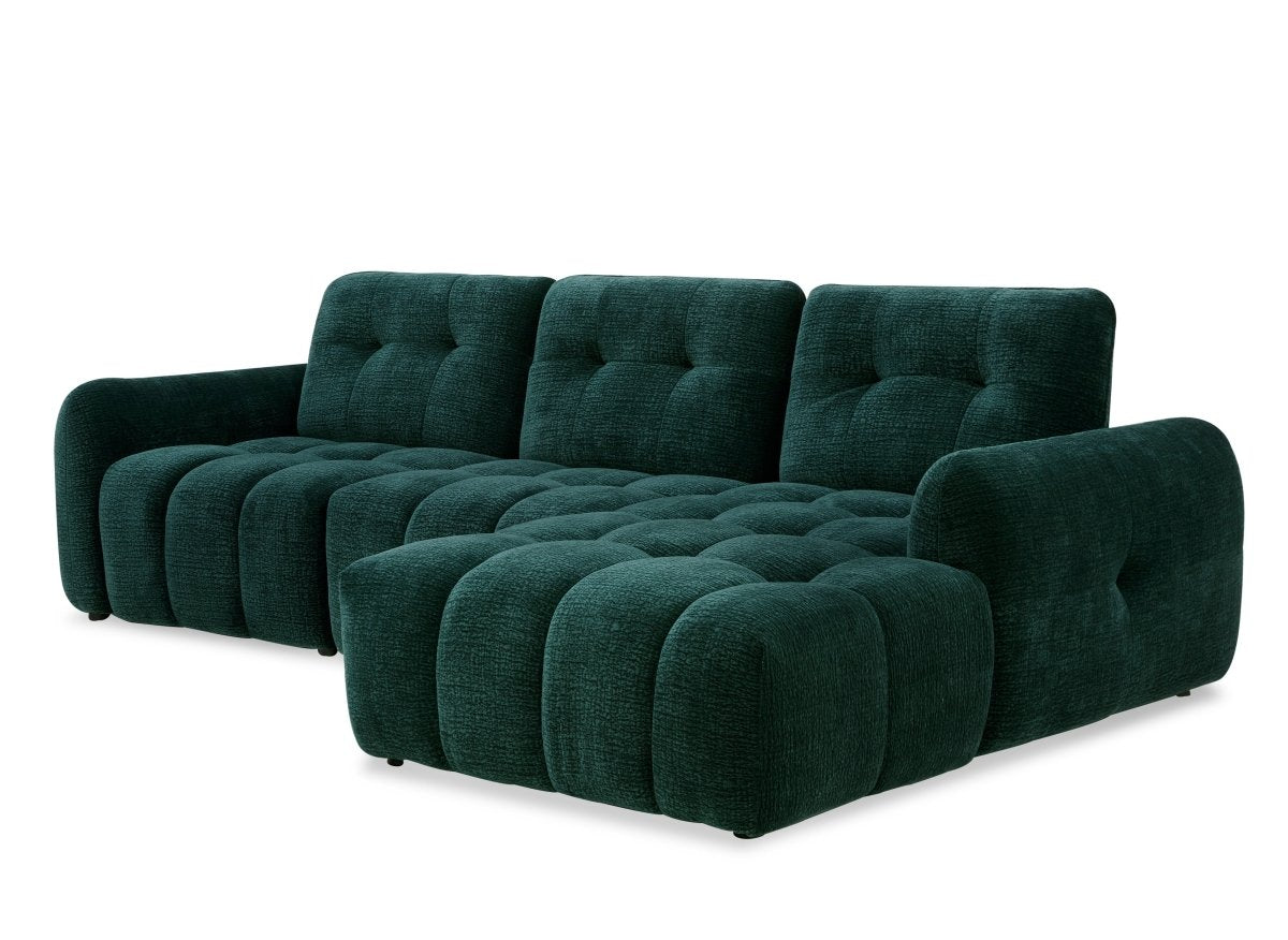 Canapé d'angle en velours tissé vert sapin avec dossier réglable ADONIS - Angle droit