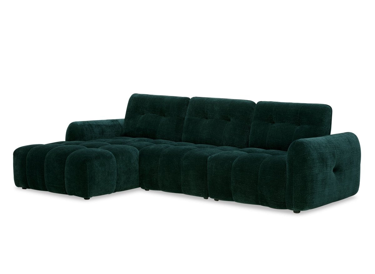 Canapé d'angle en velours tissé vert sapin avec dossier réglable ADONIS - Angle gauche
