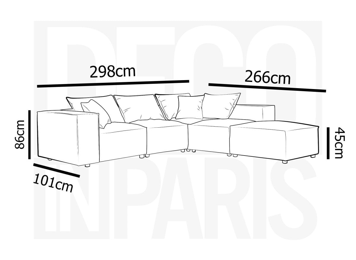 Canapé d'angle fixe modulable avec 1 pouf en tissu effet peau de mouton blanc écru HARLEM XL