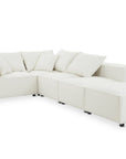 Canapé d'angle fixe modulable avec 1 pouf en tissu effet peau de mouton blanc écru HARLEM XL