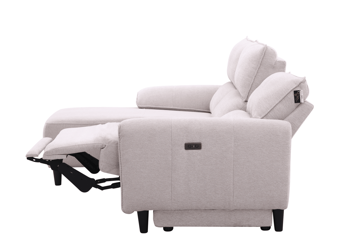 Canapé d’angle relax électrique en tissu beige LUDMILA - Angle gauche
