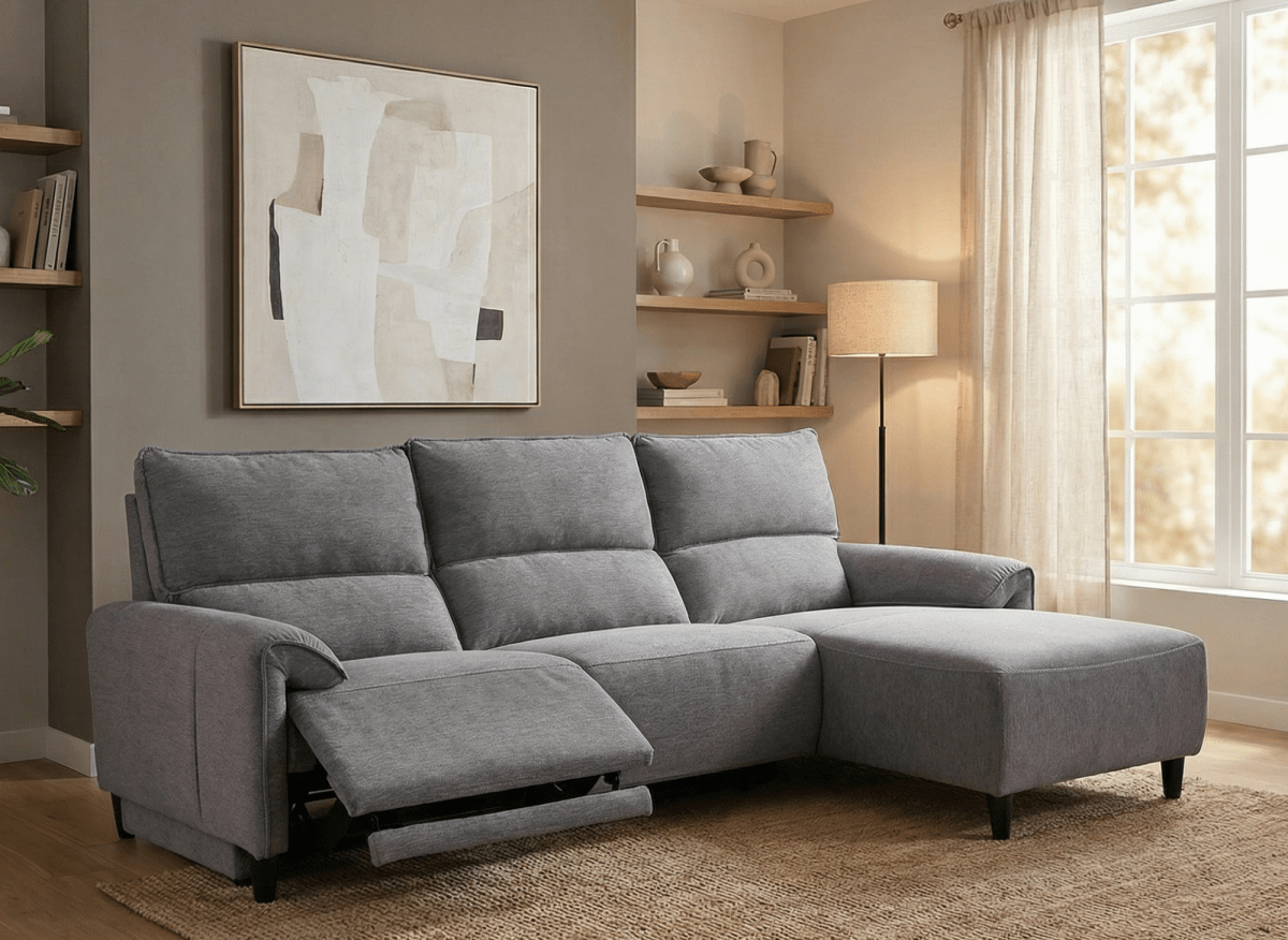 Canapé d’angle relax électrique en tissu gris foncé LUDMILA - Angle droit