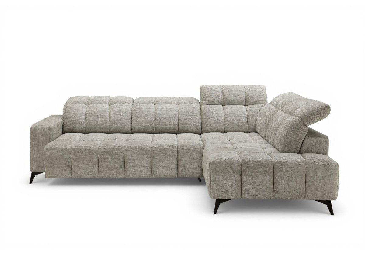 Canapé d'angle relax électrique en velours chiné beige ALVAR - Angle droit