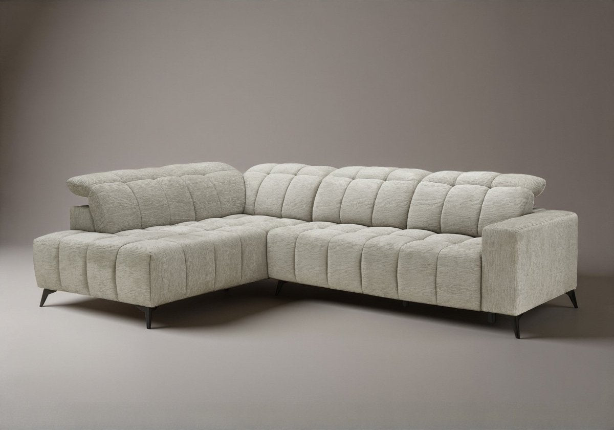 Canapé d'angle relax électrique en velours chiné beige ALVAR - Angle gauche