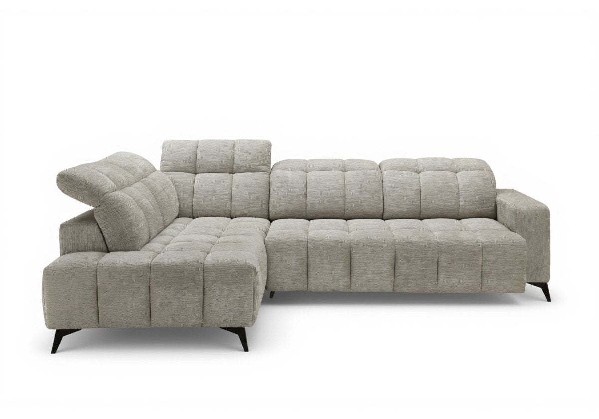 Canapé d'angle relax électrique en velours chiné beige ALVAR - Angle gauche