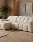 Canapé d'angle relax électrique en velours chiné beige DANIA -Angle gauche