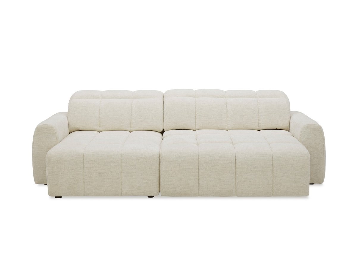 Canapé d'angle relax électrique en velours chiné beige DANIA -Angle gauche