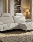 Canapé d’angle relax électrique en velours chiné beige LYANA - Angle droit