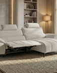 Canapé d’angle relax électrique en velours chiné beige LYANA - Angle droit
