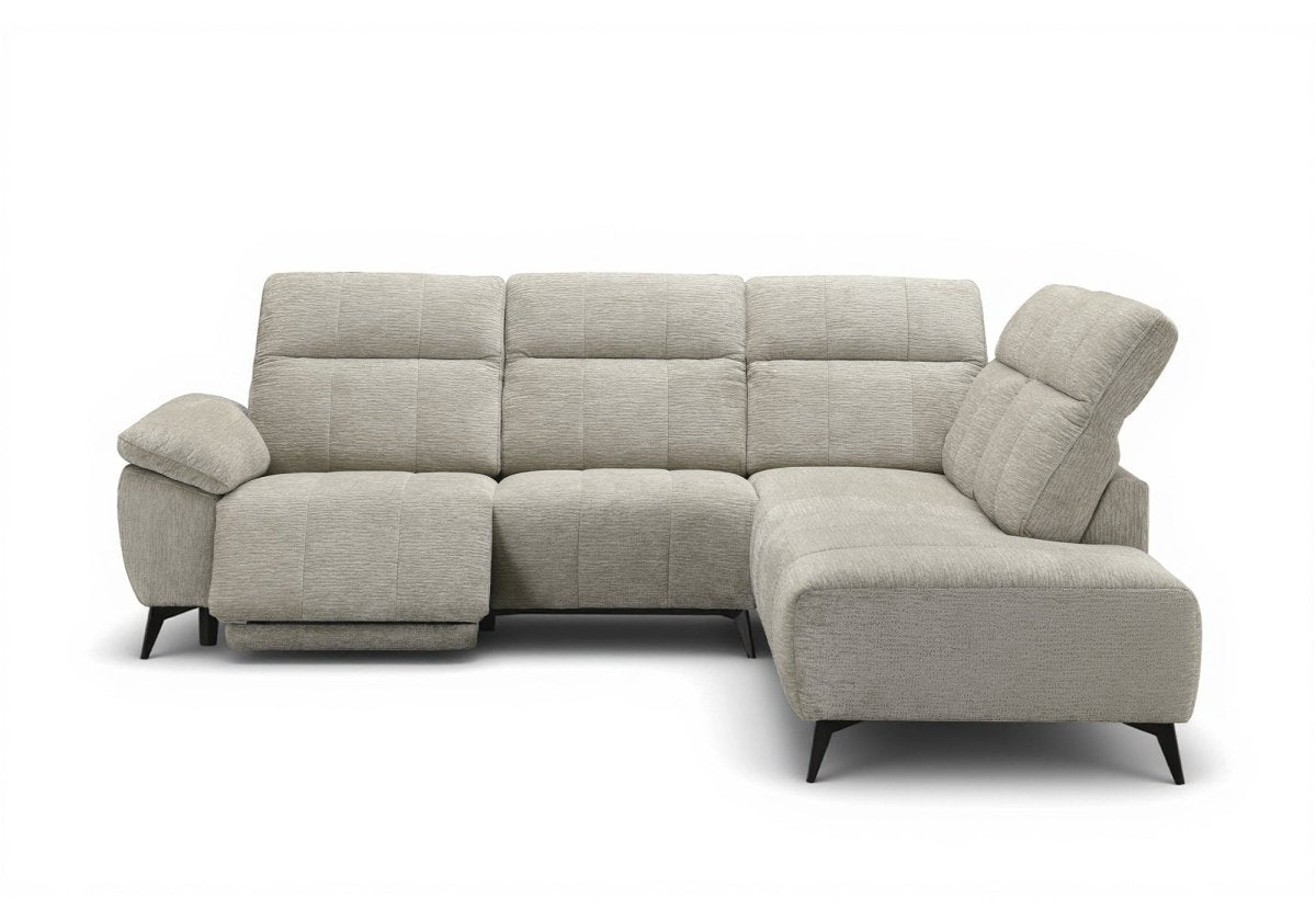 Canapé d'angle relax électrique en velours chiné beige SOLINA - Angle droit