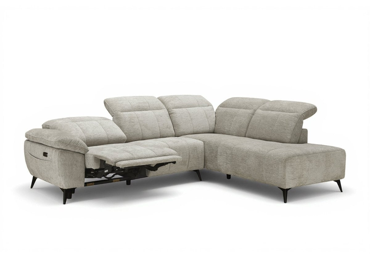 Canapé d'angle relax électrique en velours chiné beige SOLINA - Angle droit