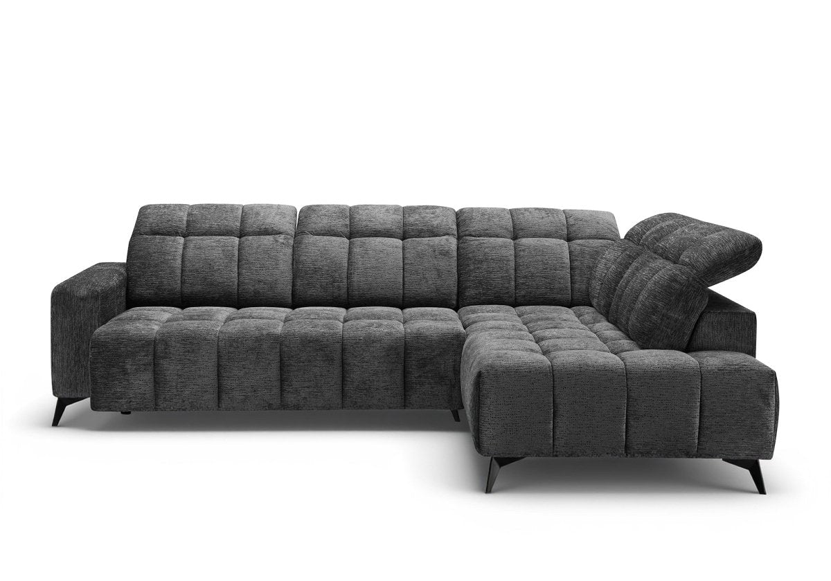 Canapé d'angle relax électrique en velours chiné gris ALVAR - Angle droit