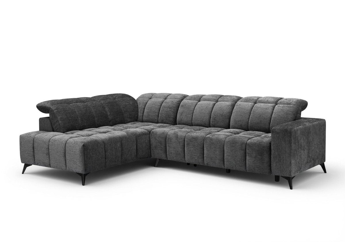 Canapé d'angle relax électrique en velours chiné gris ALVAR - Angle gauche