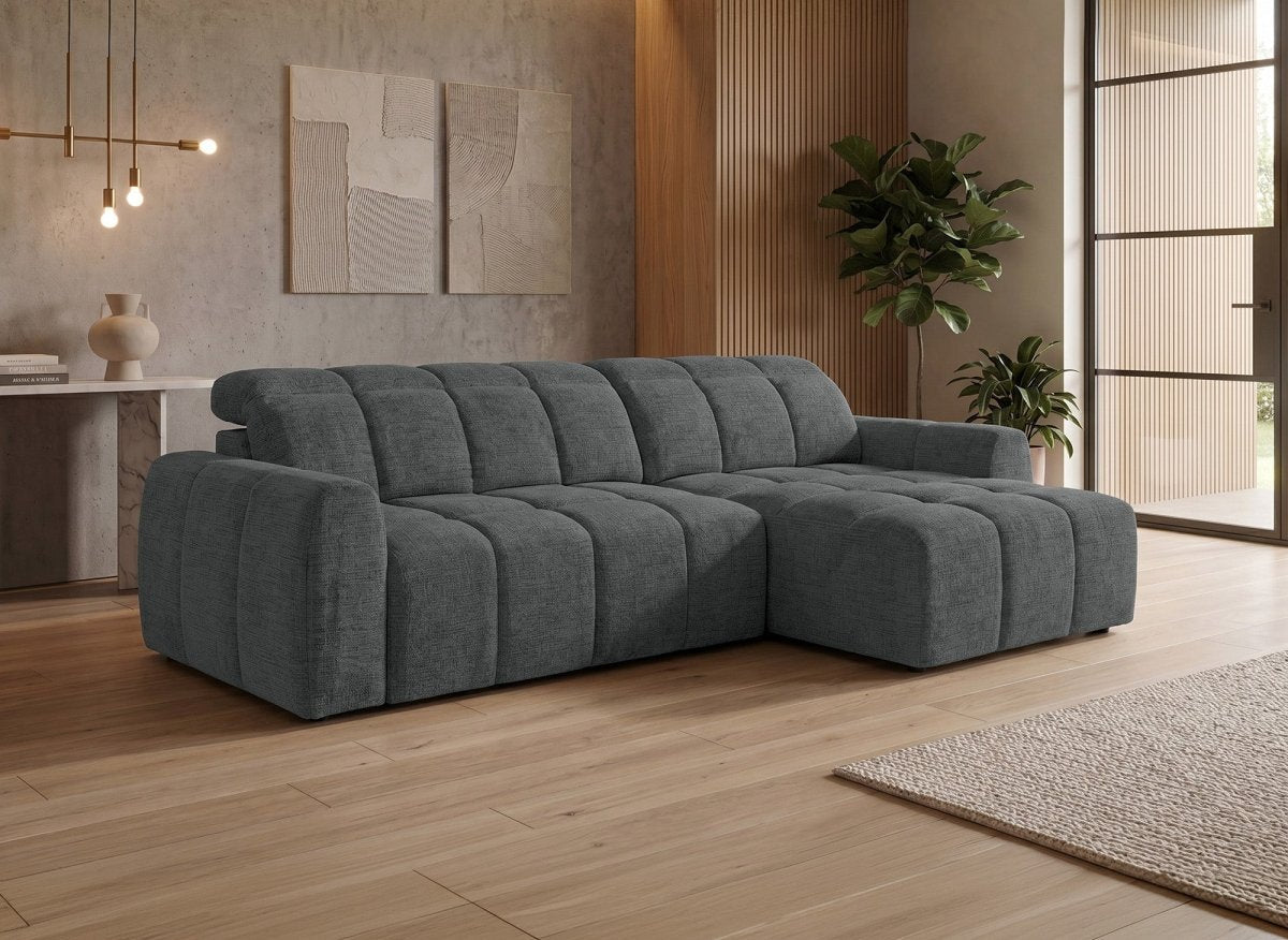 Canapé d'angle relax électrique en velours chiné gris DANIA -Angle droit