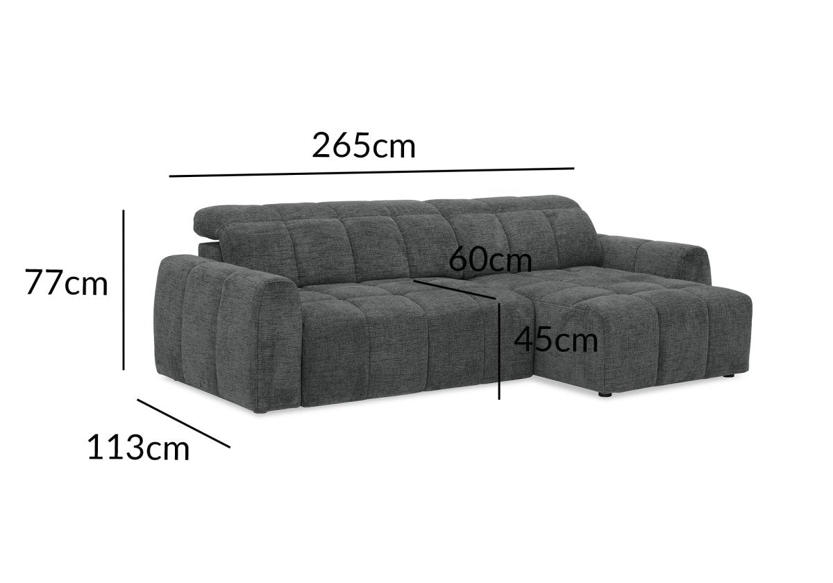 Canapé d'angle relax électrique en velours chiné gris DANIA -Angle droit