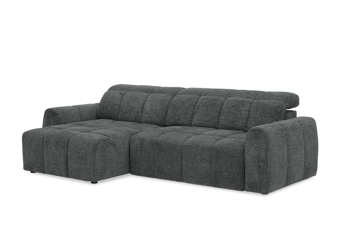 Canapé d'angle relax électrique en velours chiné gris DANIA -Angle gauche