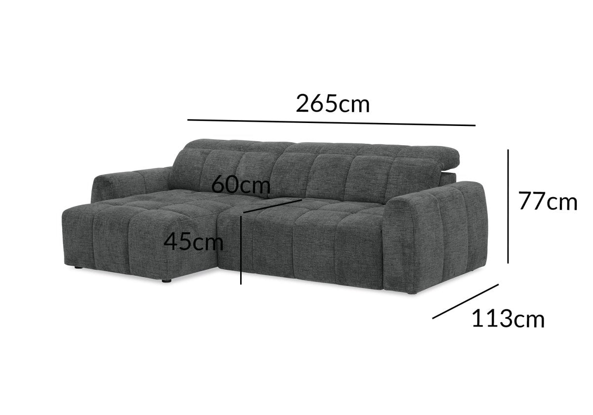 Canapé d'angle relax électrique en velours chiné gris DANIA -Angle gauche