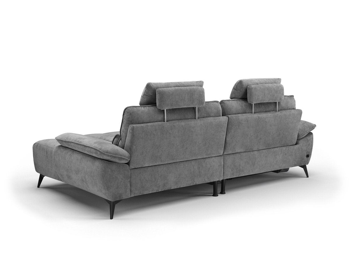 Canapé d’angle relax électrique en velours chiné gris LYANA - Angle droit