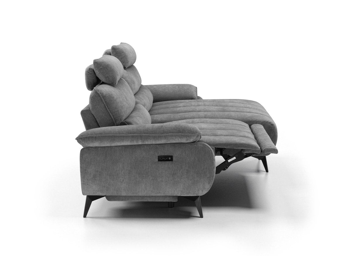 Canapé d’angle relax électrique en velours chiné gris LYANA - Angle droit