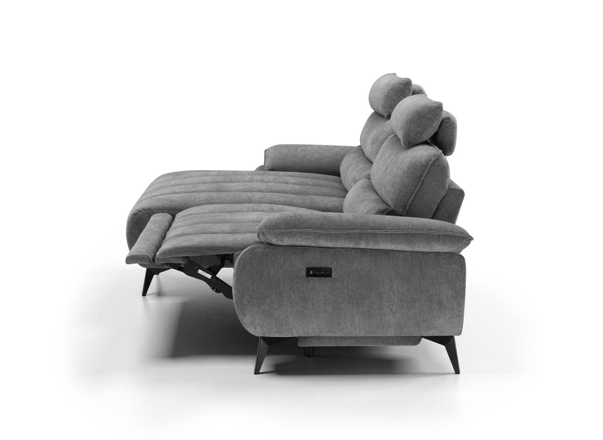 Canapé d’angle relax électrique en velours chiné gris LYANA - Angle gauche