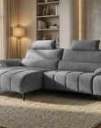 Canapé d’angle relax électrique en velours chiné gris LYANA - Angle gauche