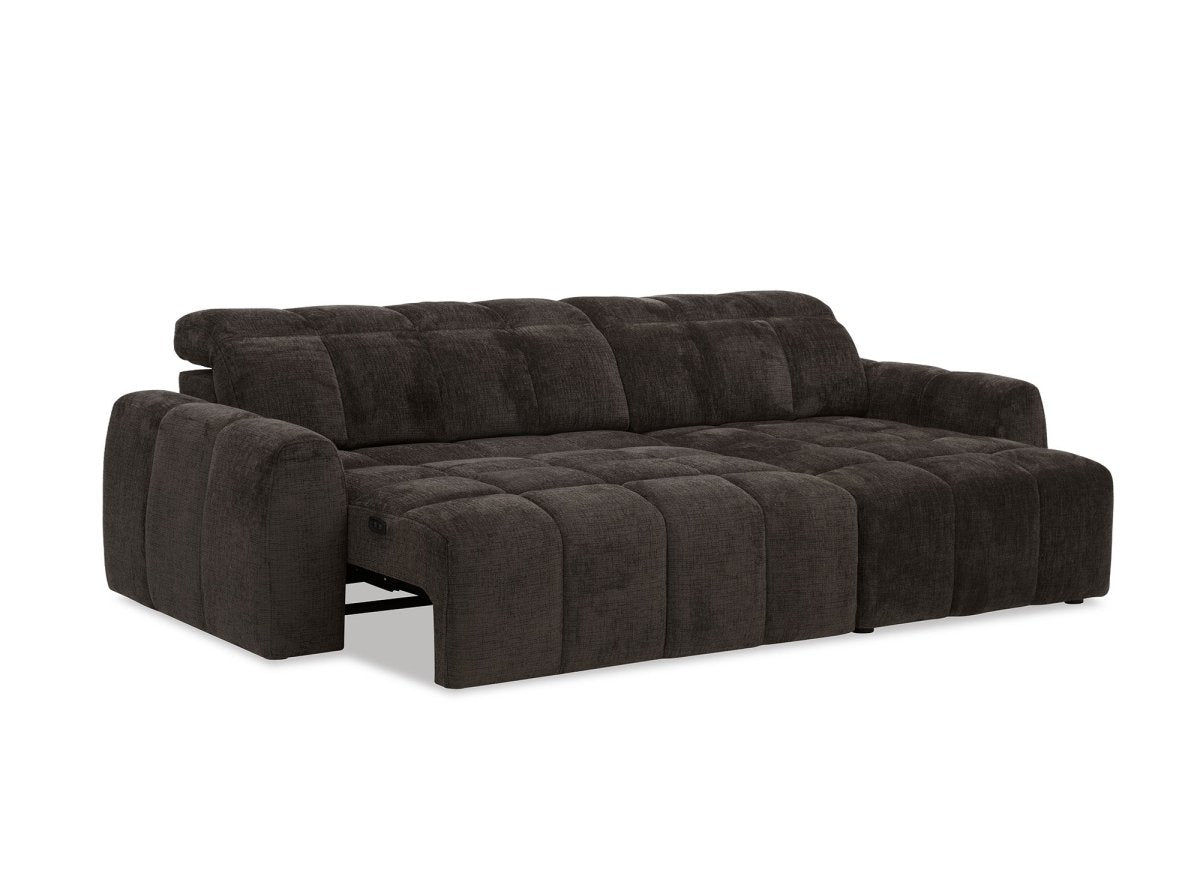 Canapé d'angle relax électrique en velours chiné marron DANIA -Angle droit
