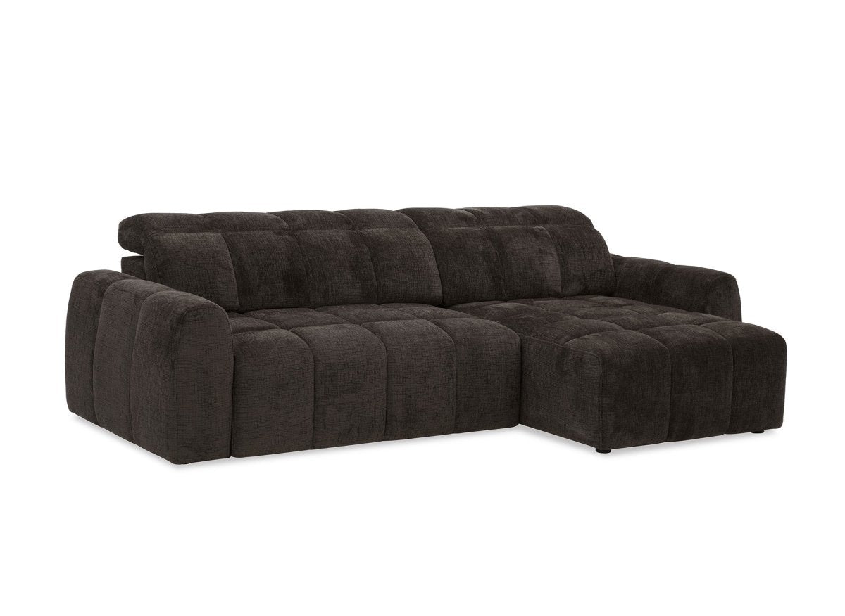 Canapé d'angle relax électrique en velours chiné marron DANIA -Angle droit