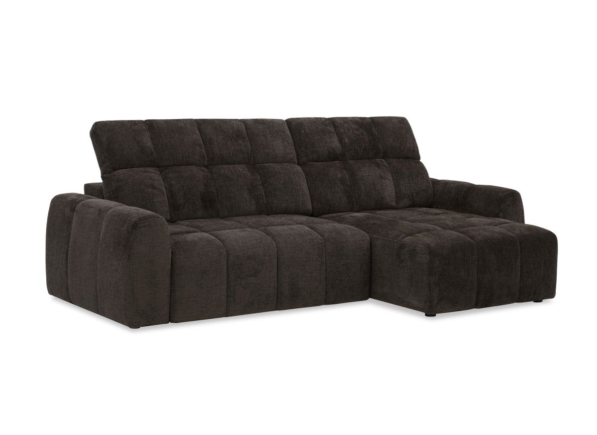 Canapé d'angle relax électrique en velours chiné marron DANIA -Angle droit