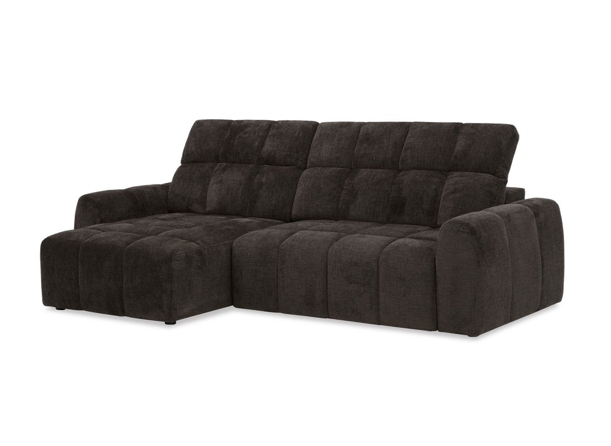 Canapé d'angle relax électrique en velours chiné marron DANIA -Angle gauche