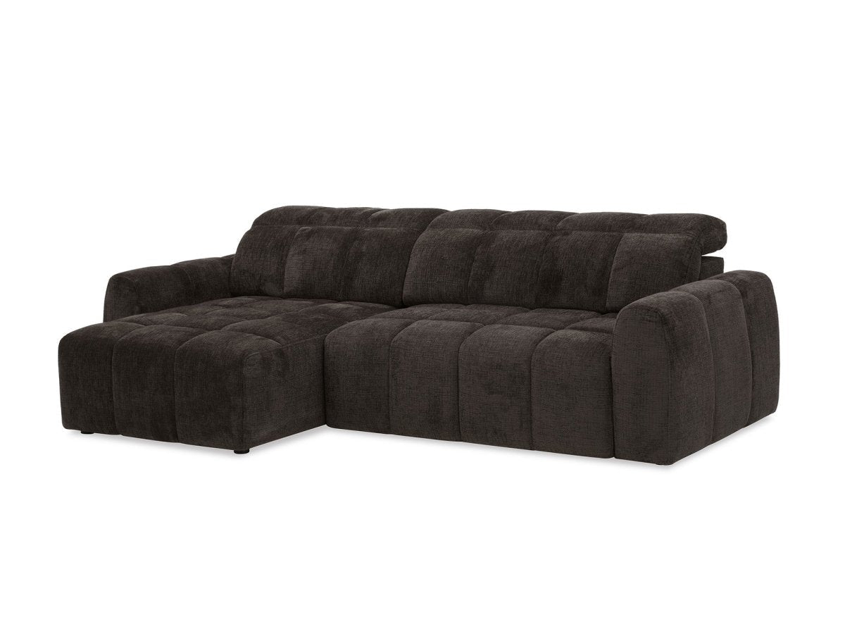 Canapé d'angle relax électrique en velours chiné marron DANIA -Angle gauche
