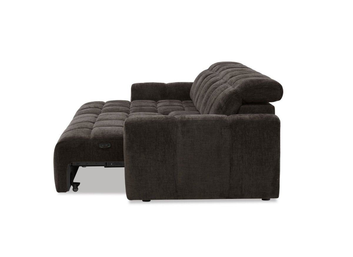 Canapé d'angle relax électrique en velours chiné marron DANIA -Angle gauche