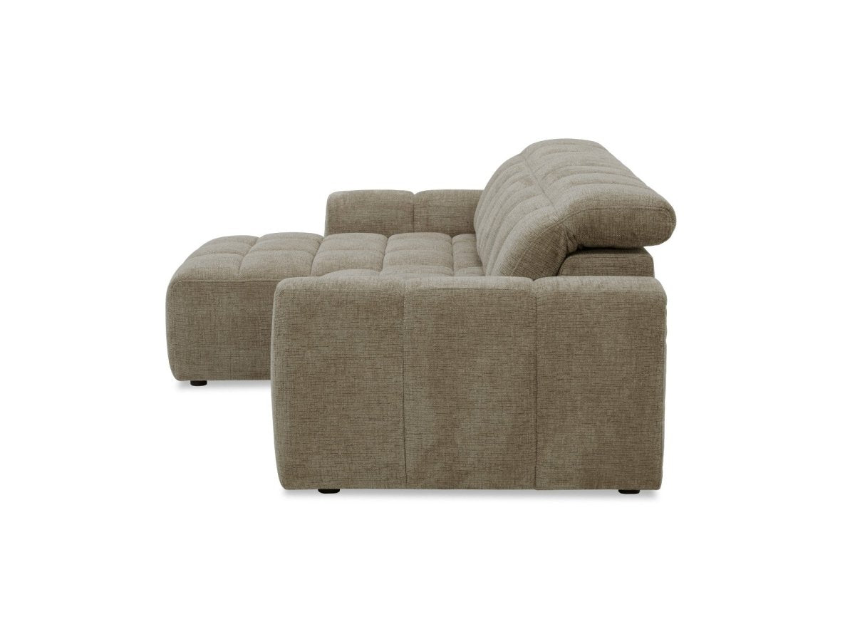 Canapé d'angle relax électrique en velours chiné taupe DANIA -Angle gauche