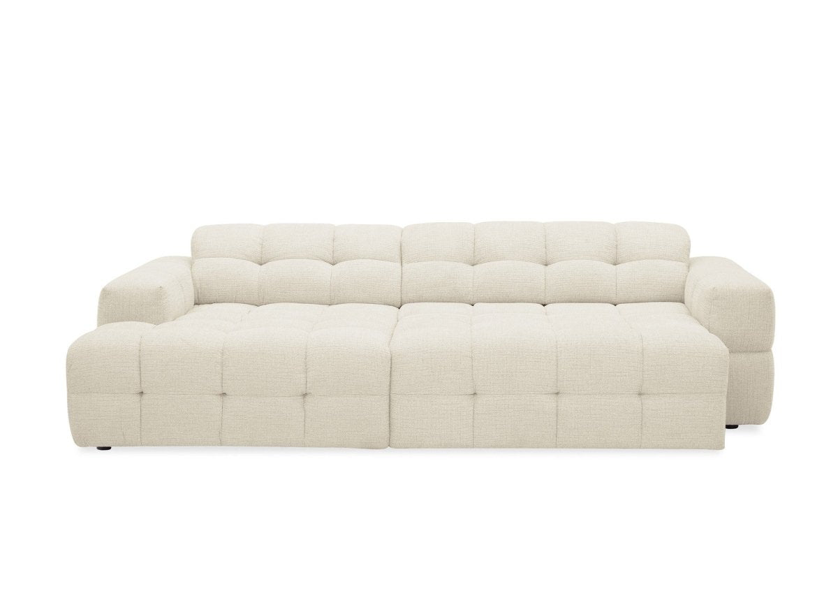 Canapé d'angle relax en velours texturé beige FEDORA - Angle gauche