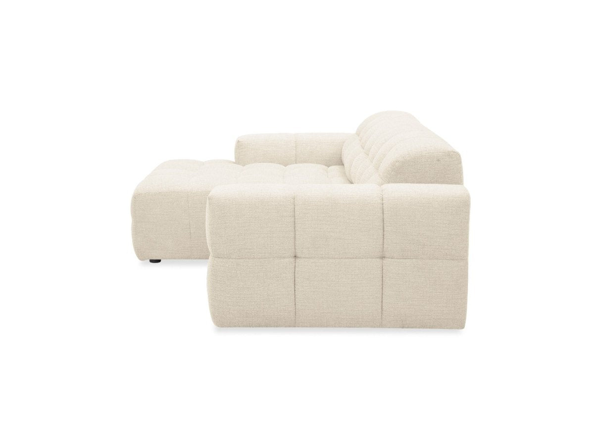 Canapé d'angle relax en velours texturé beige FEDORA - Angle gauche