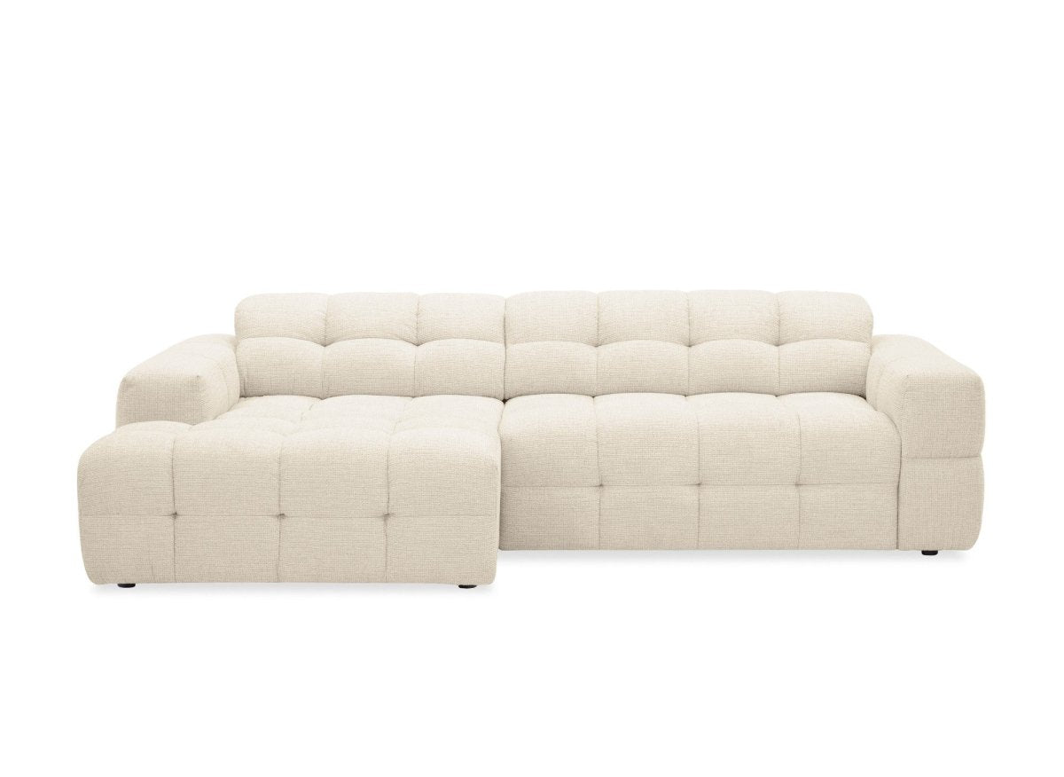 Canapé d'angle relax en velours texturé beige FEDORA - Angle gauche