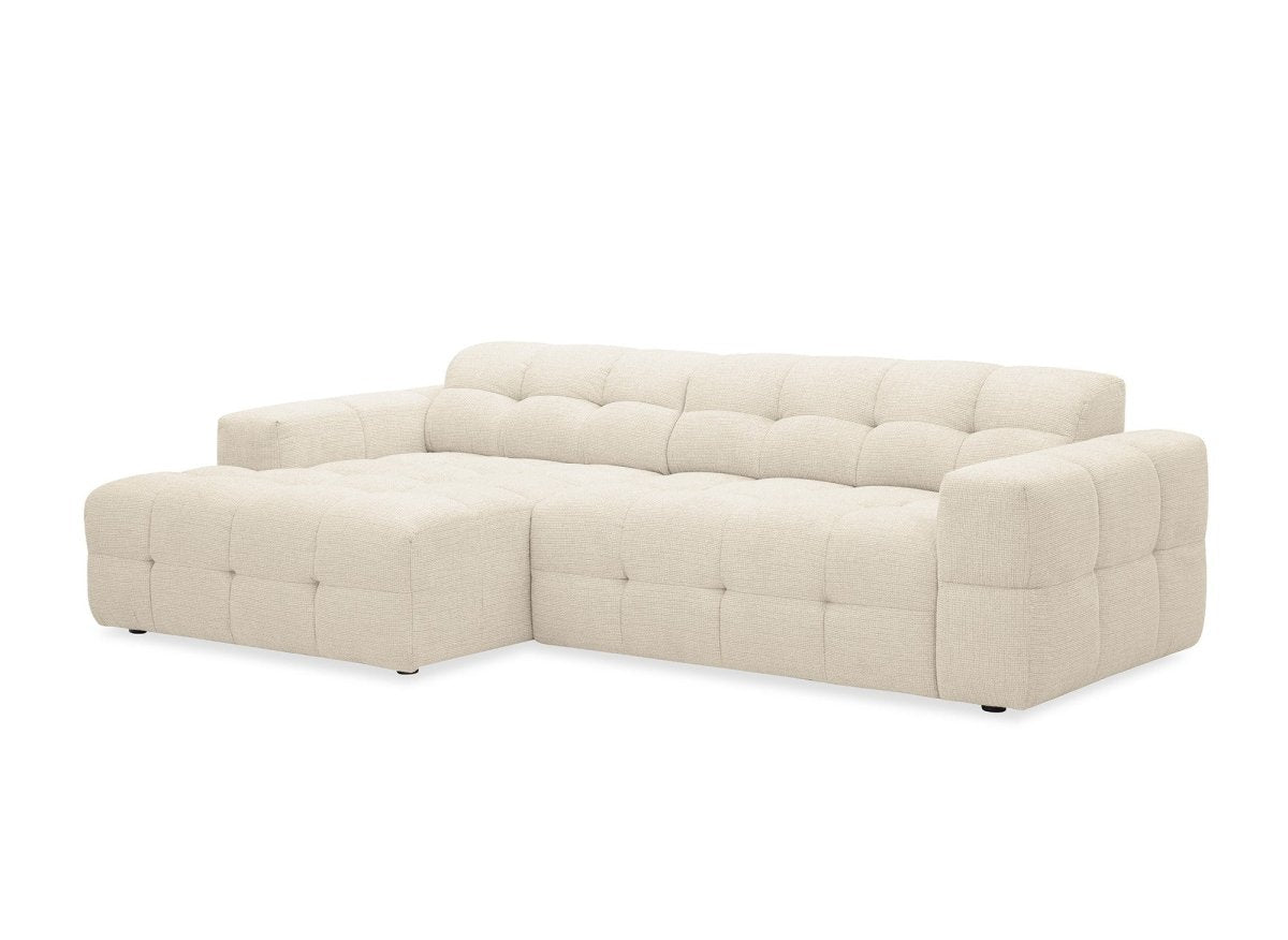 Canapé d'angle relax en velours texturé beige FEDORA - Angle gauche