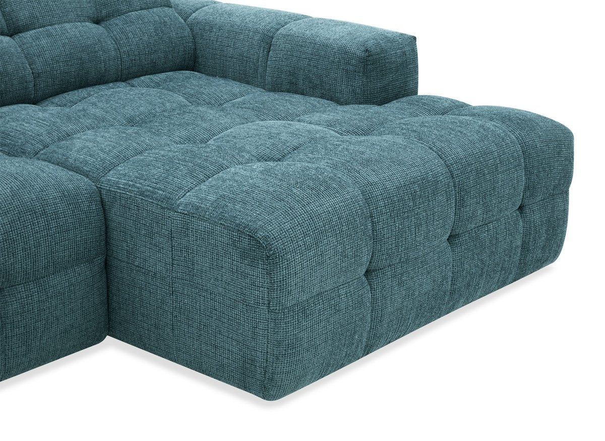 Canapé d'angle relax en velours texturé bleu FEDORA - Angle droit