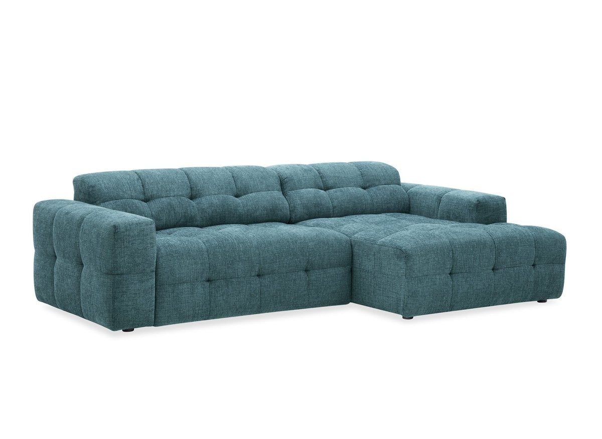 Canapé d'angle relax en velours texturé bleu FEDORA - Angle droit