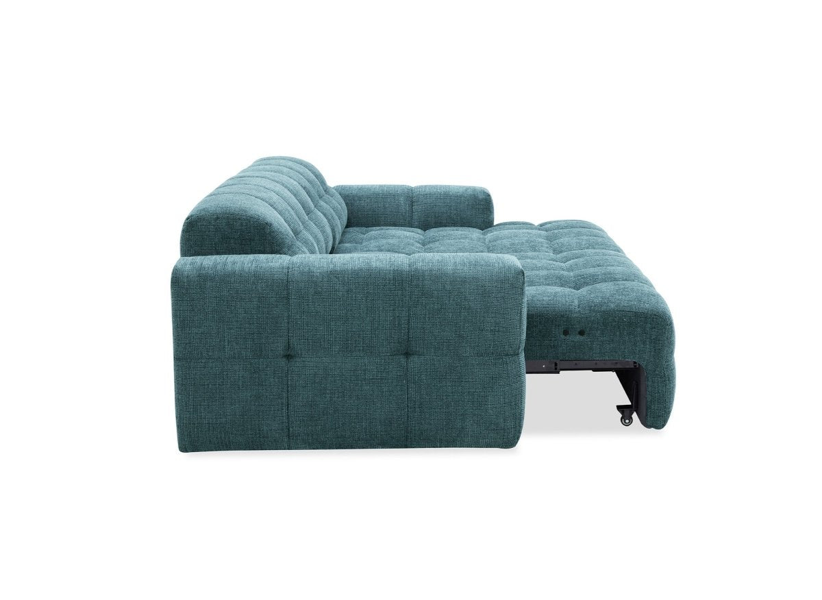 Canapé d'angle relax en velours texturé bleu FEDORA - Angle droit