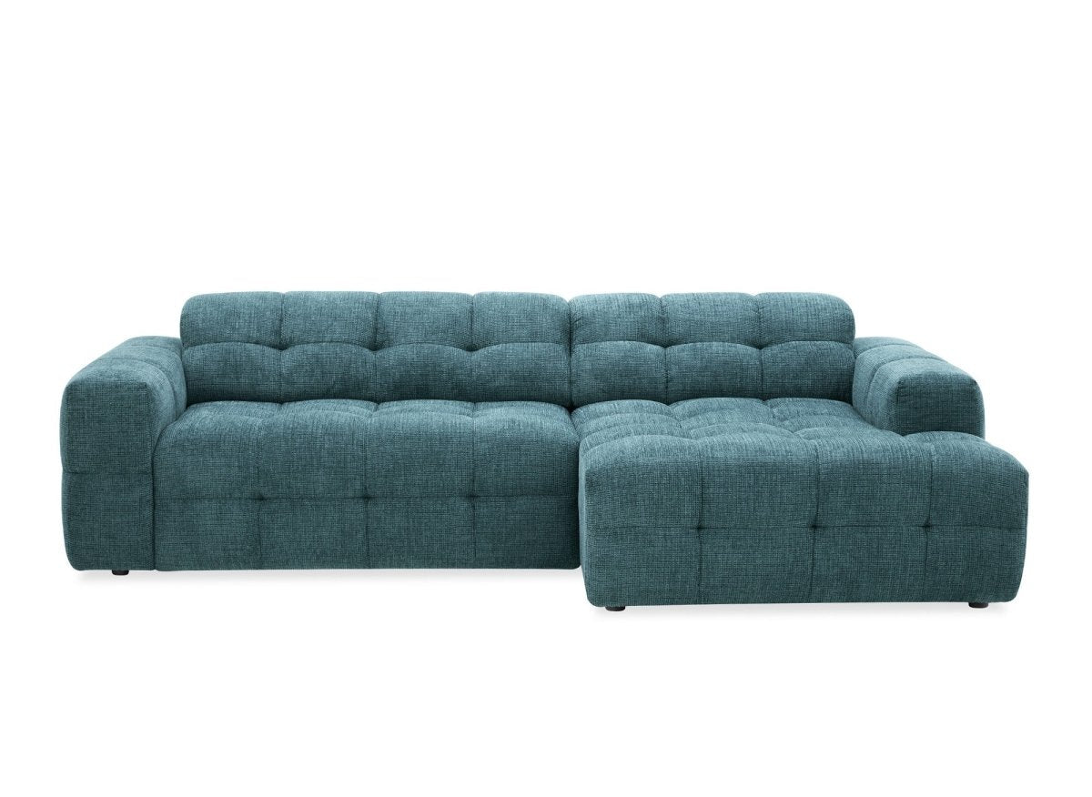 Canapé d'angle relax en velours texturé bleu FEDORA - Angle droit